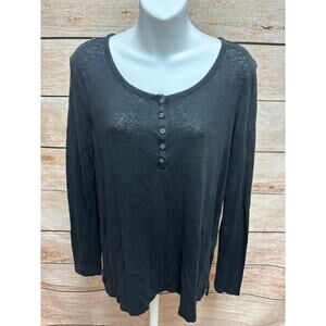 Banana Republic Linen Shirt Womens Size Medium Black Long Sleeve Henley Blouse